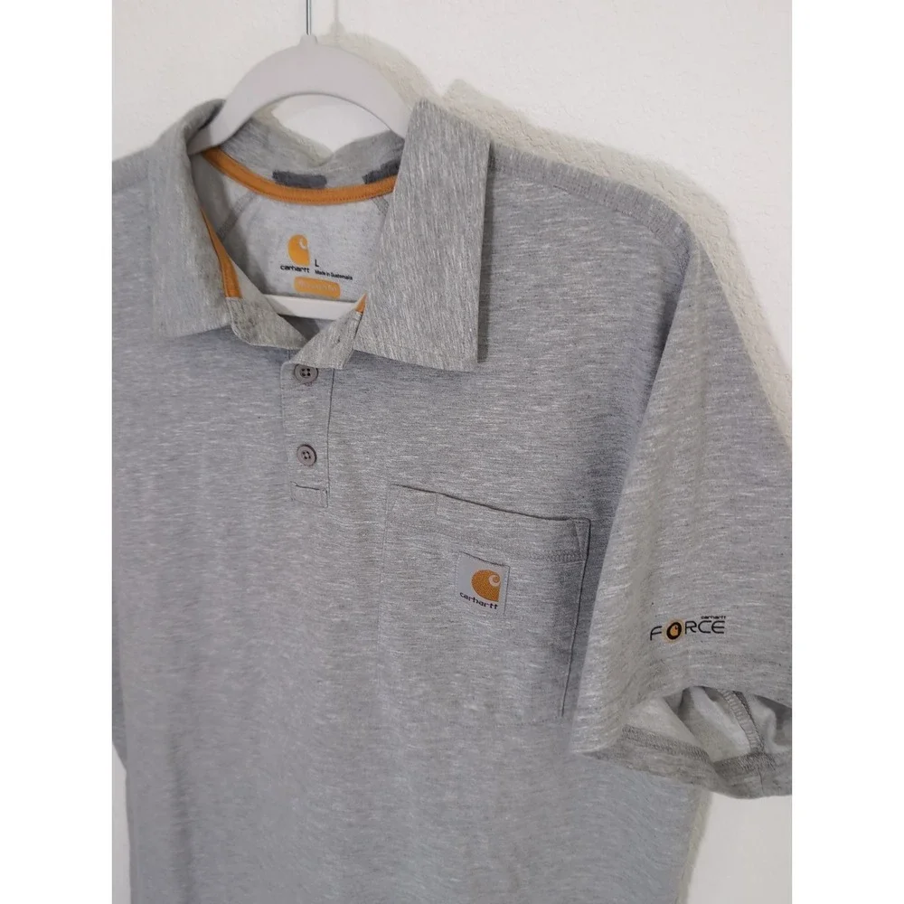 Carhartt Force Polo Shirt Mens Large L Gray Short Sleeve Pocket Work Golf